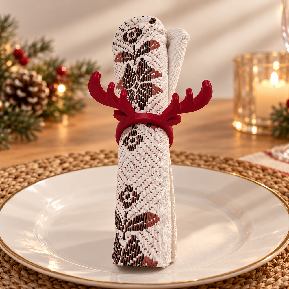 Festive Reindeer Antler Napkin Ring Christmas Holiday Dinner Table Decoration — product scene