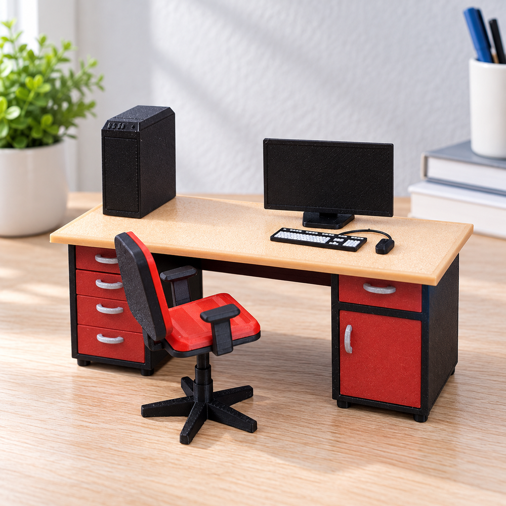 Miniature Office Workstation Set, Swivel Chair and Computer Desk Diorama Scene Decor Accessory — additional product view