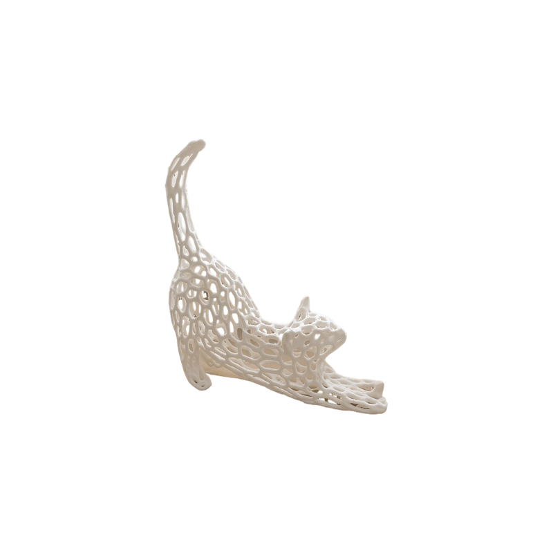 Hollow Mesh Cat Sculpture, Modern Stretching Animal Figurine for Home Desk and Shelf Display Decor — white background