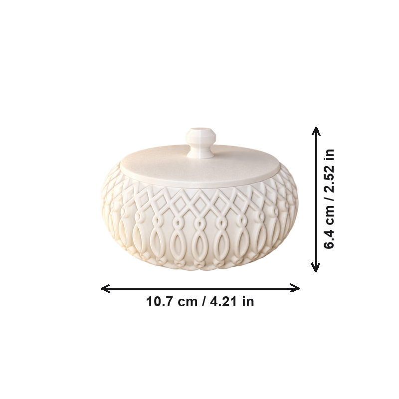 Embossed Lidded Trinket Storage Organizer, Decorative Small Accessory Holder for Vanity and Home Surfaces — dimensions