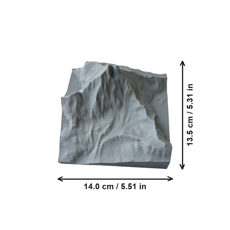 Mountain Topographic Relief Model Desktop Home Decor Accent Piece — dimensions