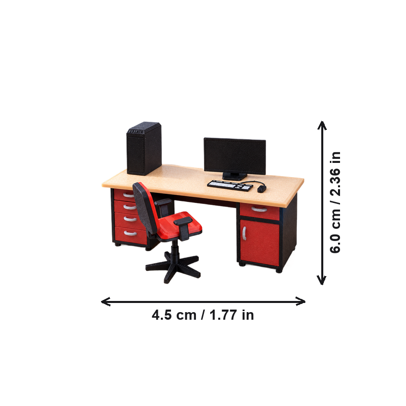 Miniature Office Workstation Set, Swivel Chair and Computer Desk Diorama Scene Decor Accessory — dimensions