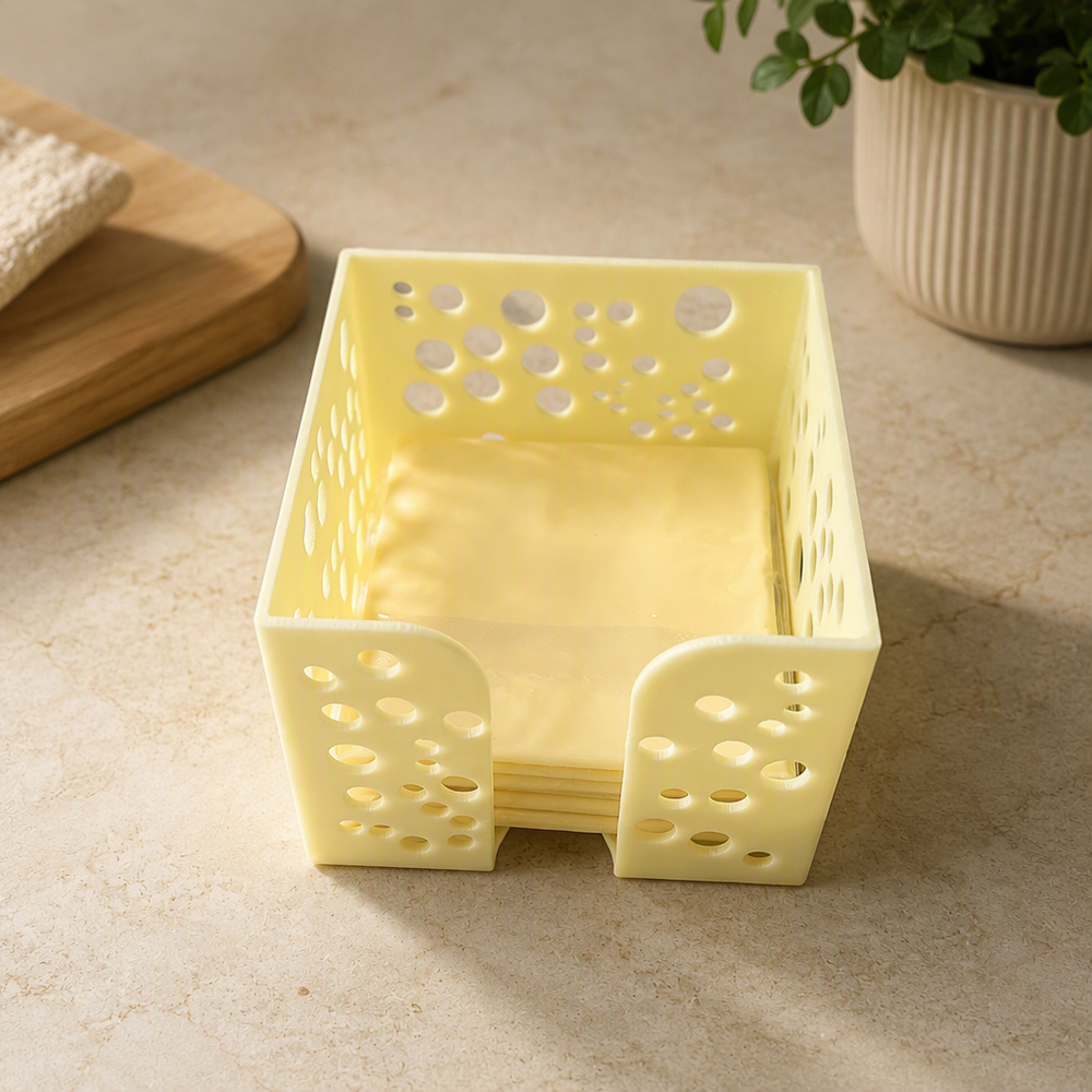 Hollow Cheese Slice Storage Holder, Fridge Kitchen Organizer Bin — product scene