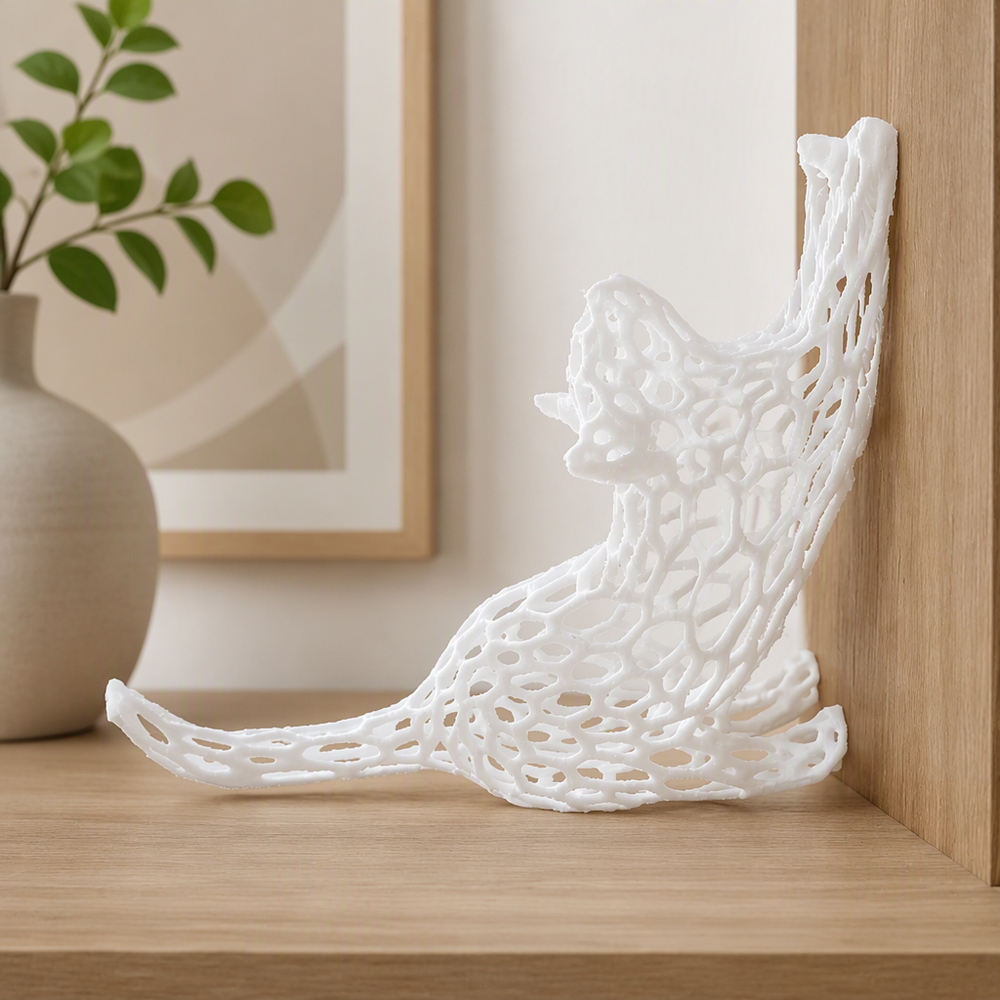 Hollow Mesh Cat Sculpture, Modern Stretching Animal Figurine for Home Desk and Shelf Display Decor — main product view