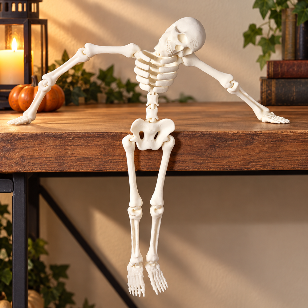 Poseable Articulated Skeleton Spooky Holiday Decor Ornament with Movable Joints — product scene