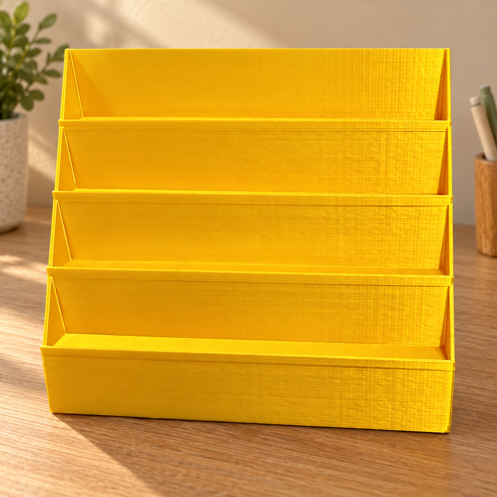 5-Tier Desktop Display Stand, Stepped Organizer Rack for Stickers, Badges and Small Items — product scene