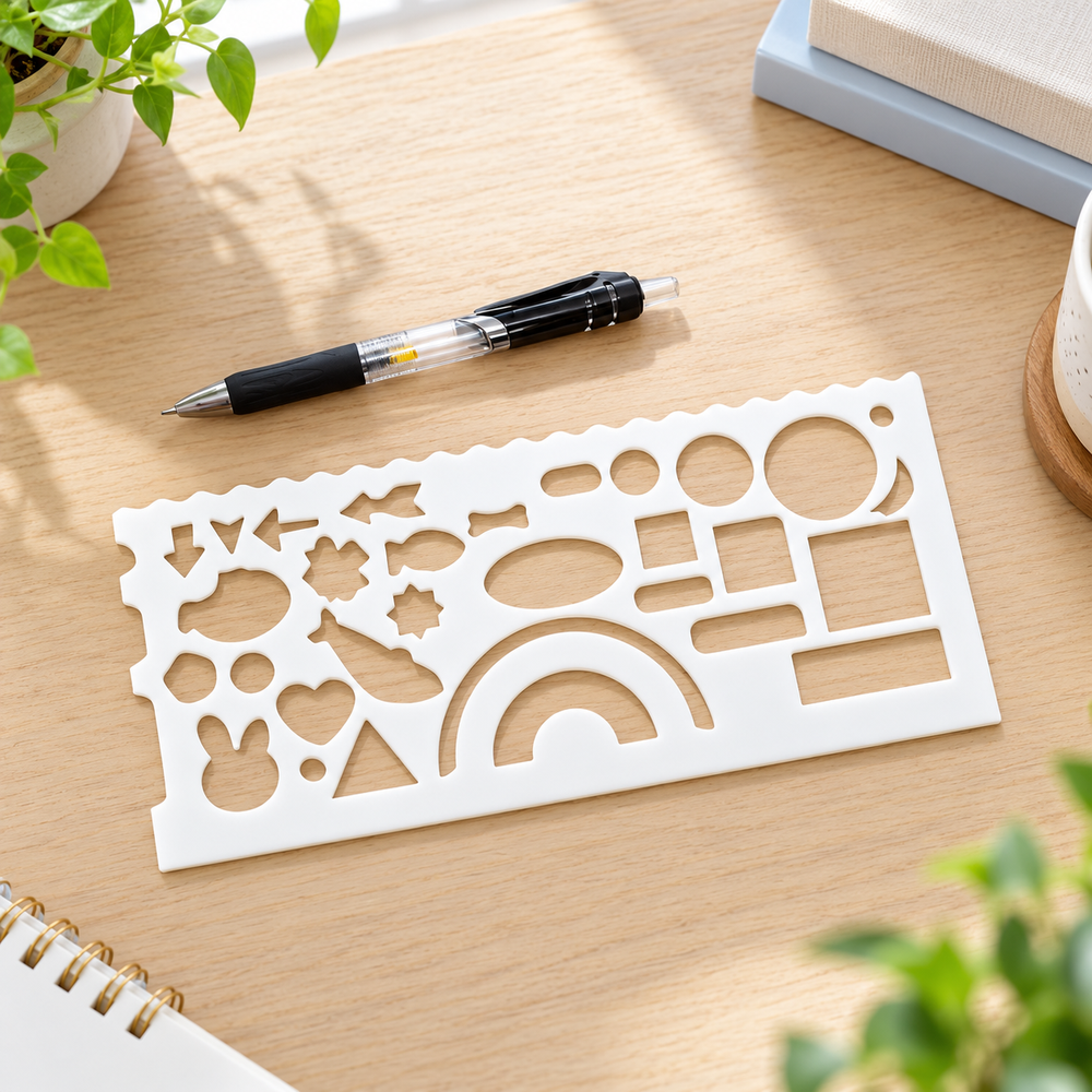 2 Pack Multi-Function Drawing Template Ruler, Multi-Shape Hollow Stencils for Drawing, Art Creation, and Journal Making — additional product view