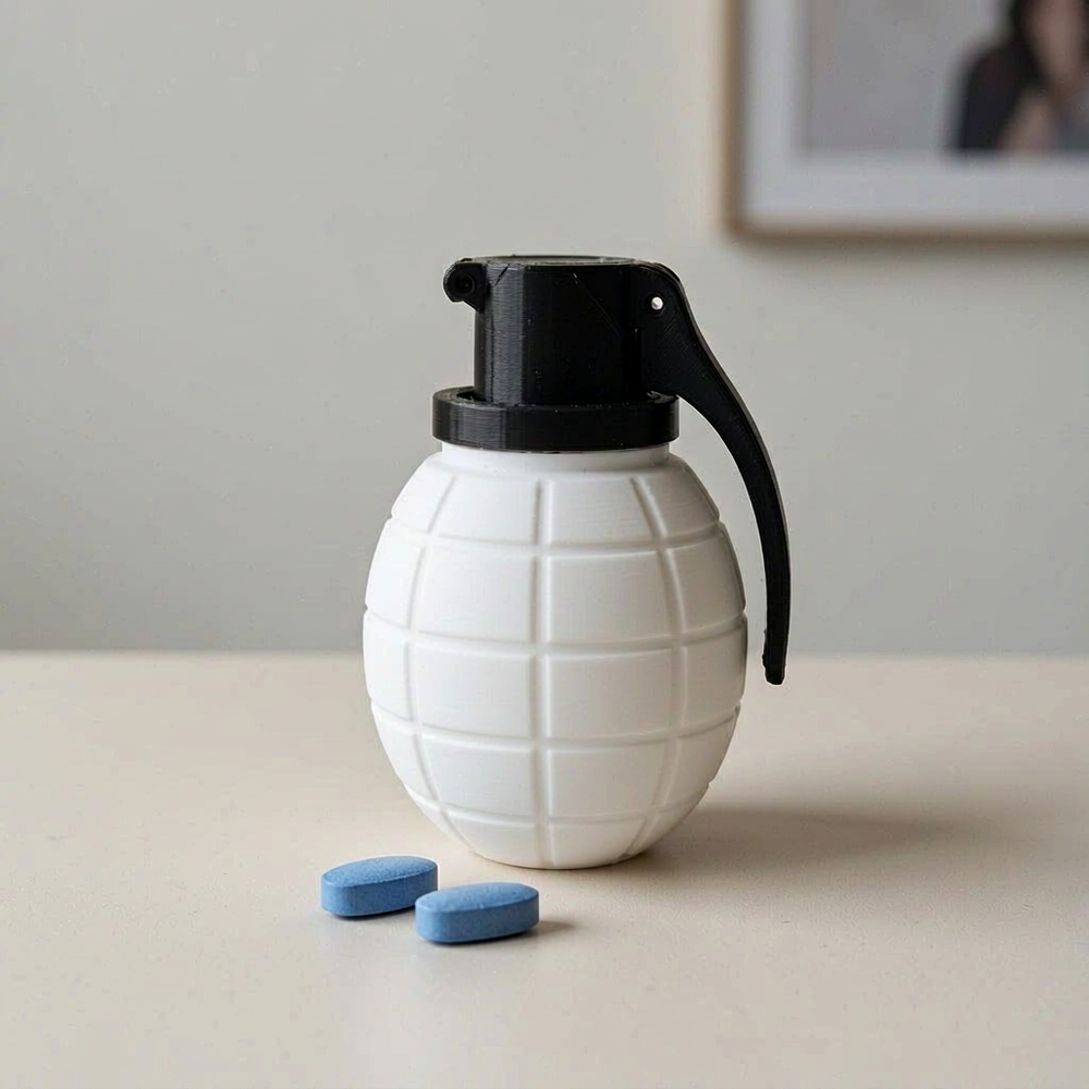 Grenade Shaped Portable Pill Box, Supplement and Vitamin Tablet Storage Container — main product view