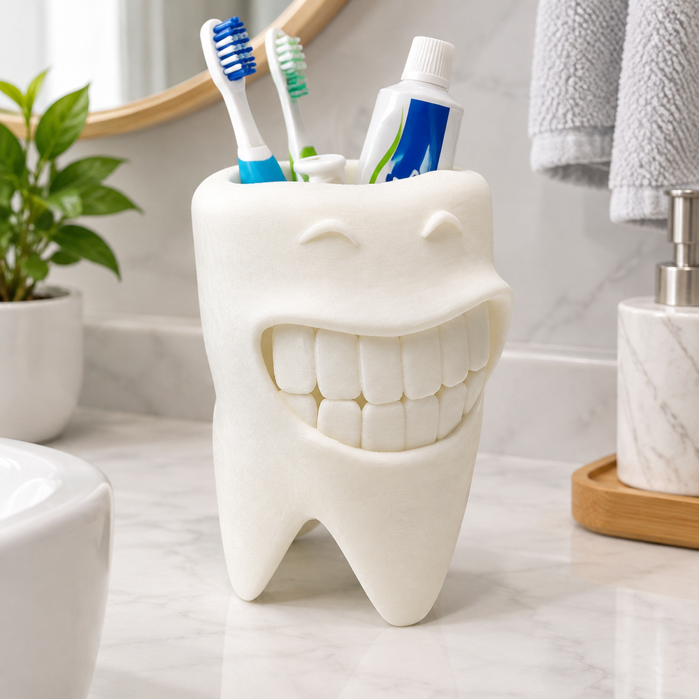 Smiling Tooth Shaped Bathroom Counter Toothbrush and Toiletry Storage Organizer — main product view
