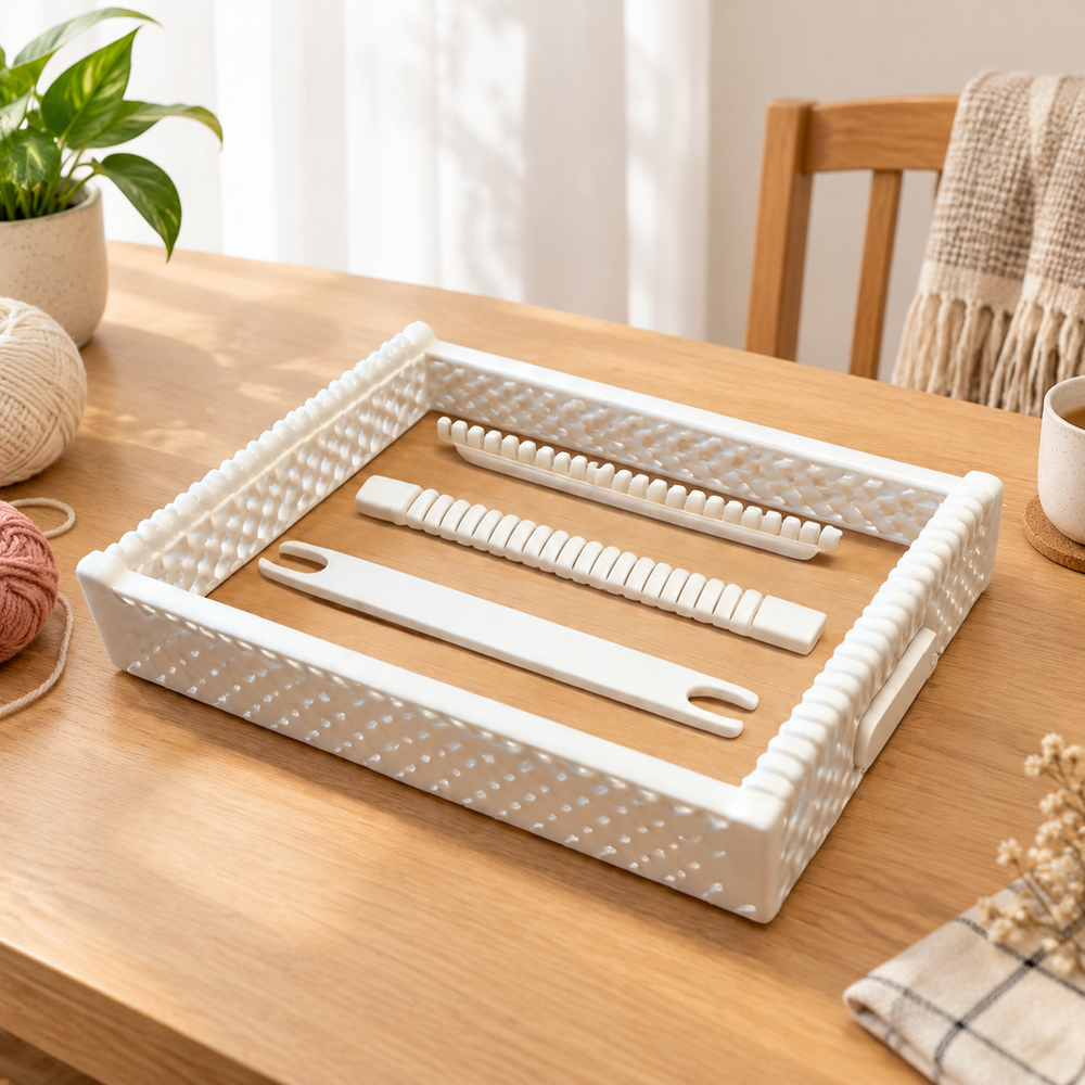 Complete DIY Weaving Loom Craft Set with Frame, Shuttle, Comb and Rocker — main product view