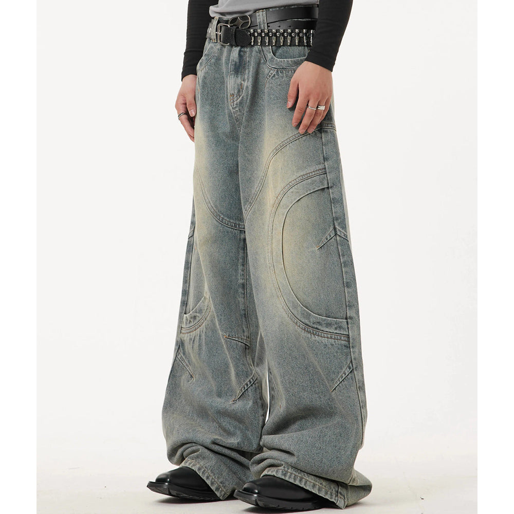 DECONSTRUCTIVE DESIG BAGGY CURVE DESIGN DENIM JEANS