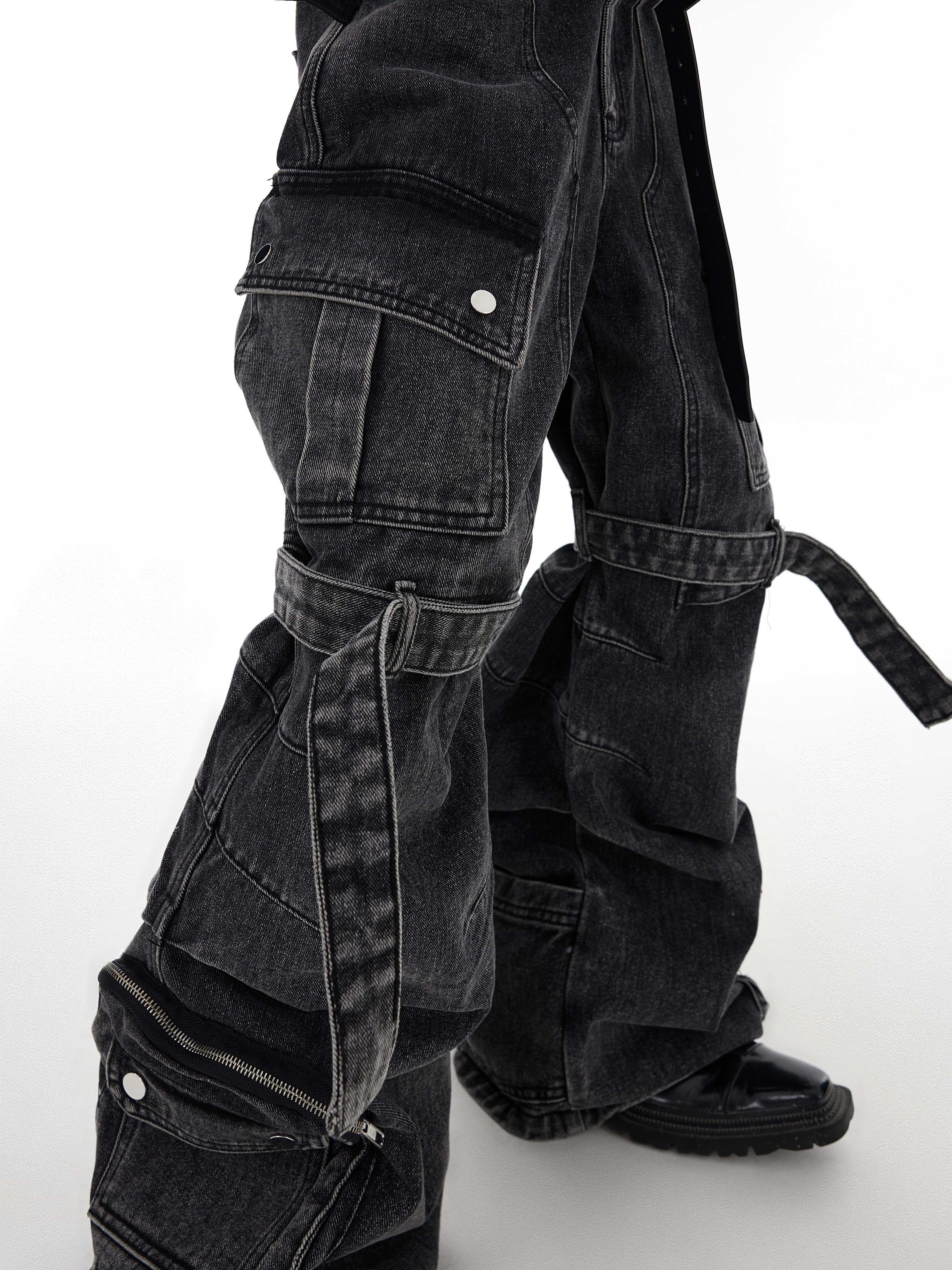 INDUSTRIAL WASH MULTIPOCKET DENIM JEANS