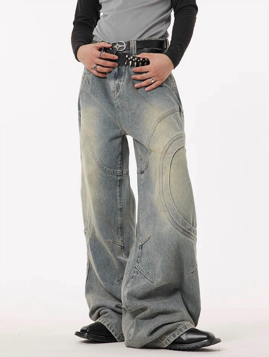 DECONSTRUCTIVE DESIG BAGGY CURVE DESIGN DENIM JEANS