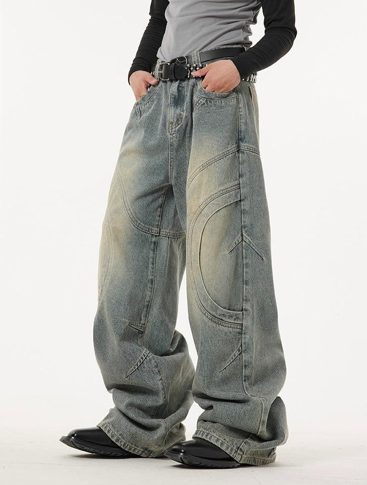 DECONSTRUCTIVE DESIG BAGGY CURVE DESIGN DENIM JEANS