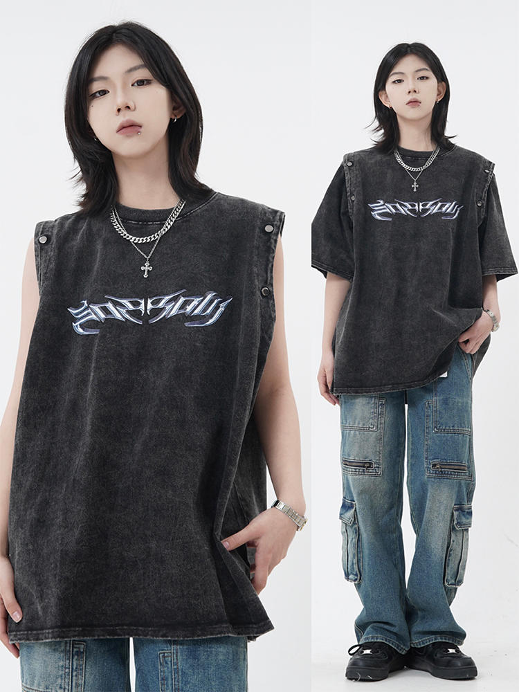 VINTAGE INDUSTRIAL WASH REMOVABLE SLEEVES T-SHIRT/SINGLET