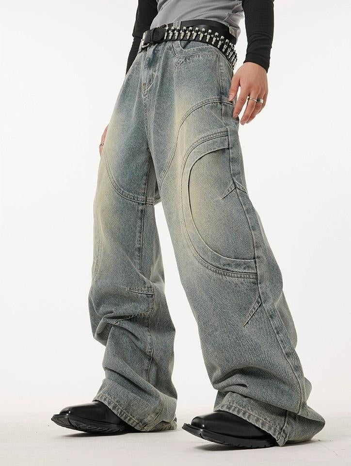 DECONSTRUCTIVE DESIG BAGGY CURVE DESIGN DENIM JEANS