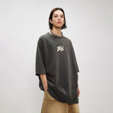 300G Heavyweight Embroidered Logo Aged Short Sleeve T-Shirt