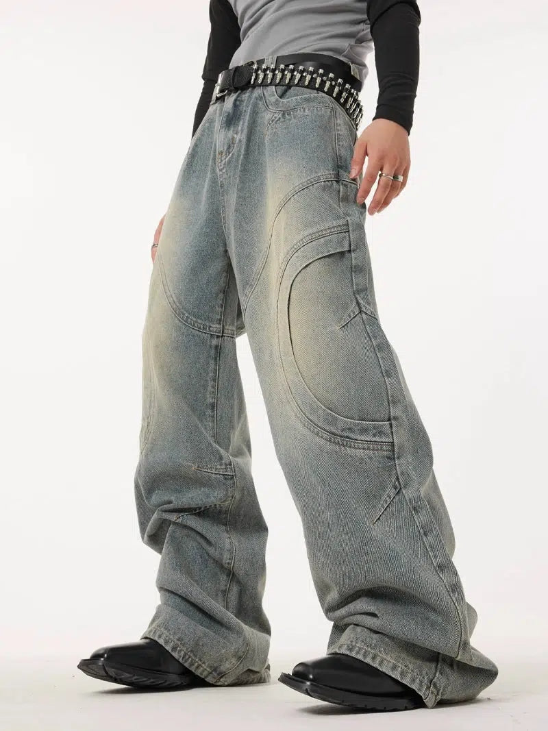 DECONSTRUCTIVE DESIG BAGGY CURVE DESIGN DENIM JEANS