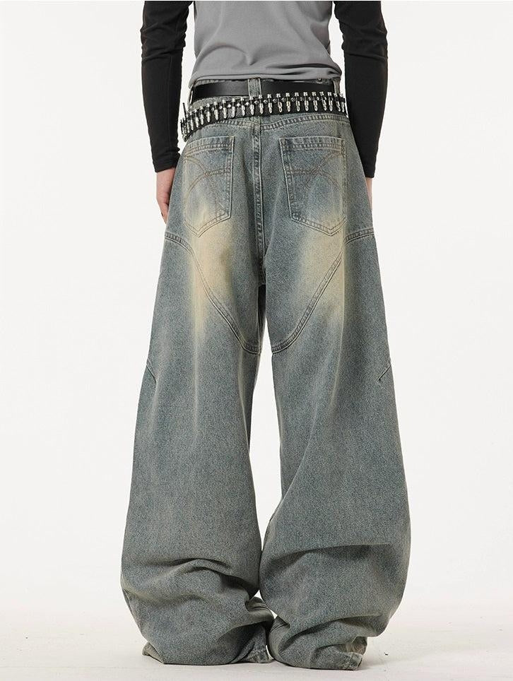 DECONSTRUCTIVE DESIG BAGGY CURVE DESIGN DENIM JEANS