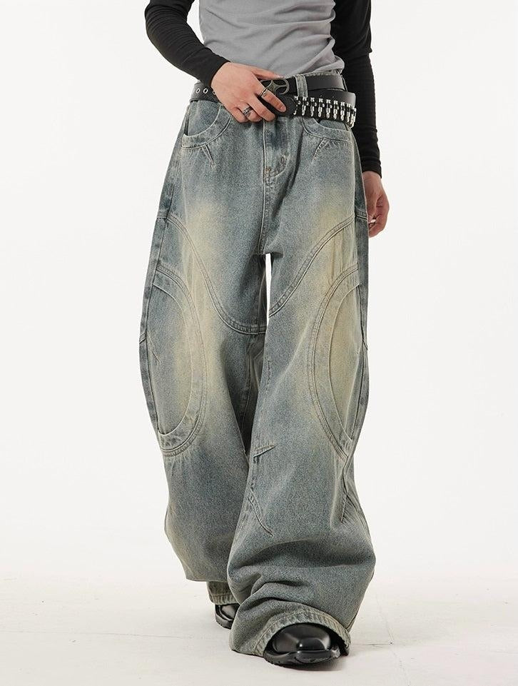 DECONSTRUCTIVE DESIG BAGGY CURVE DESIGN DENIM JEANS