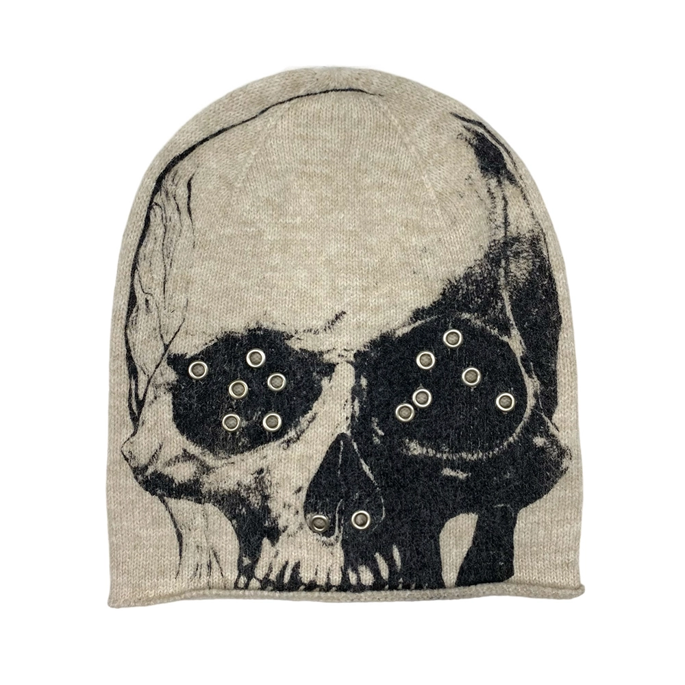 WOOL BLEND SKULL PRINT BEANIE