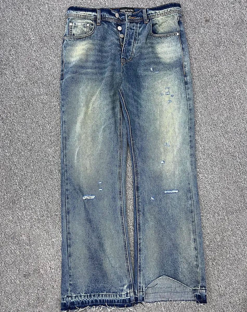 STRAIGHT LEG DISTRESSING JEANS ANTIQUE BLUE