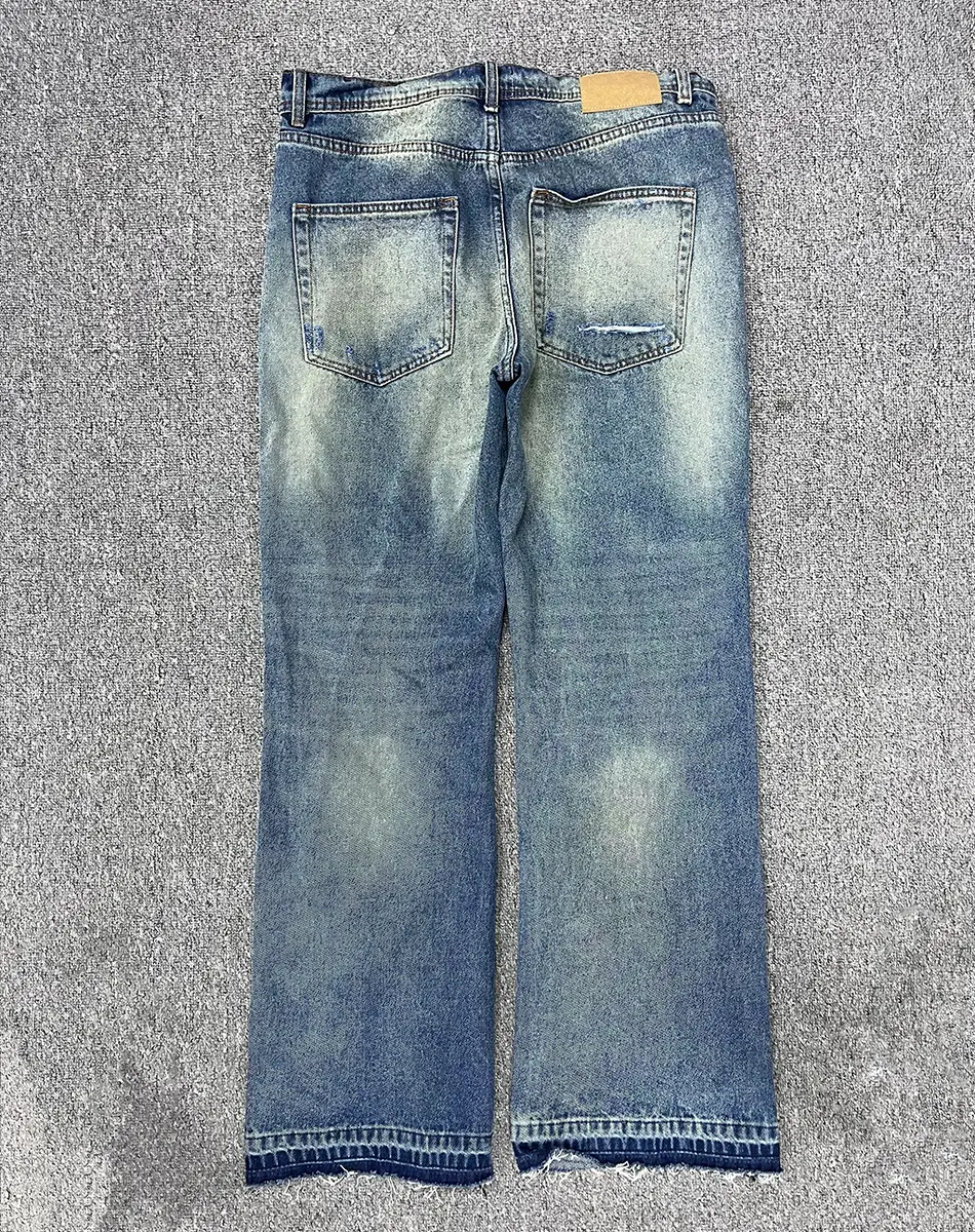 STRAIGHT LEG DISTRESSING JEANS ANTIQUE BLUE