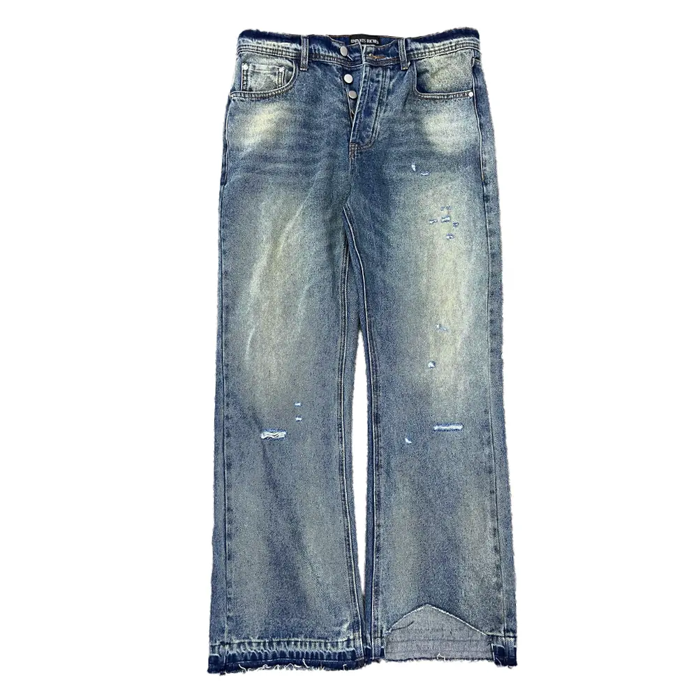 STRAIGHT LEG DISTRESSING JEANS ANTIQUE BLUE