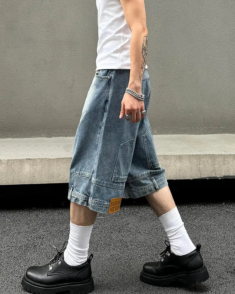 "YOUR PANTS ARE ON BACKWARDS" FADED DENIM JORTS