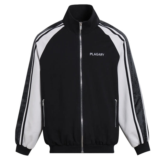PLAGARY TRACKSUIT JACKET IN BLACK SNAKE PRINT STITCHING