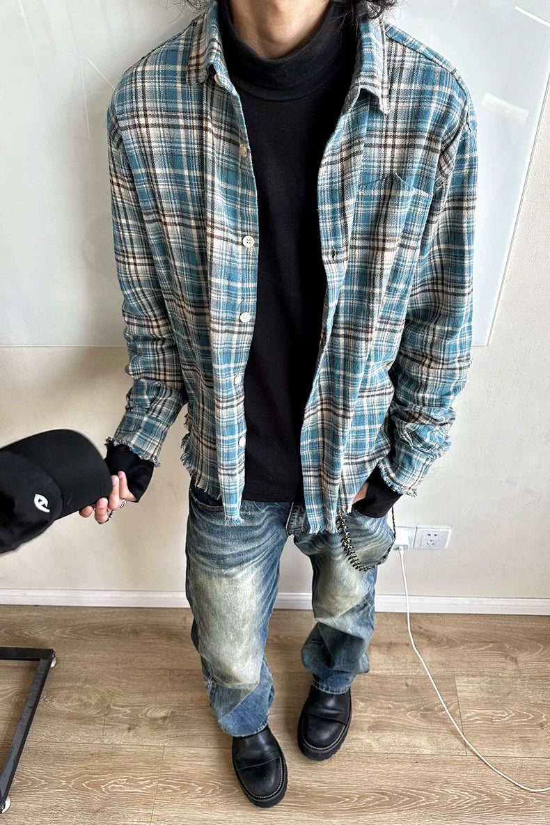 SCRATCH CHECK SHIRTS DARK CYAN BLUE