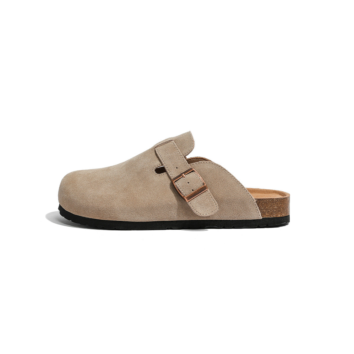 SUEDE FLATS BUCKLE-STRAP FASTENED MULES