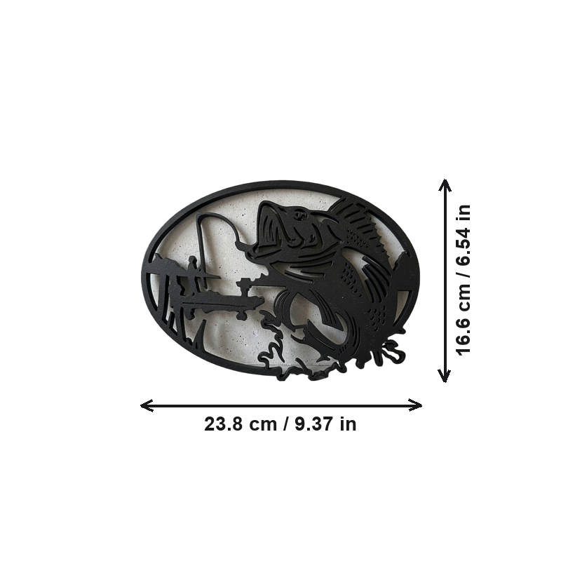 Bass Fishing Themed Oval Cutout Hanging Wall Art Decoration — dimensions