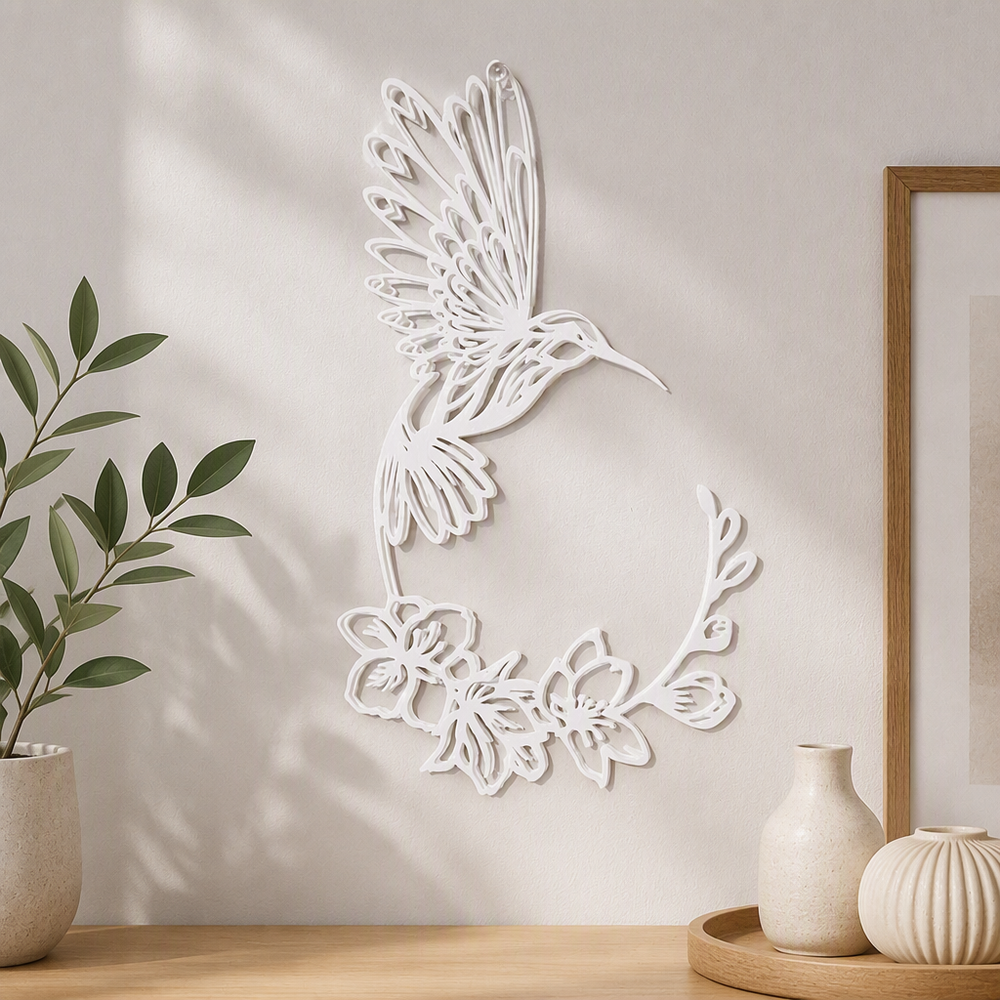 Hummingbird and Flower Hollow Silhouette Wall Art, Decorative Wall Decor for Home Interior Display — main product view