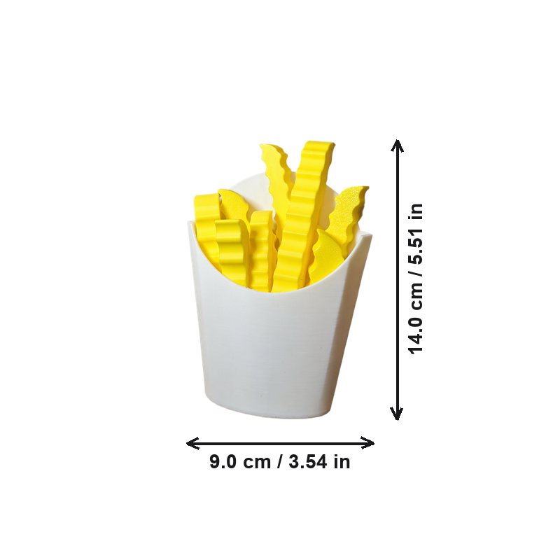 Crinkle Cut French Fry Shaped Decor with Matte White Holder — dimensions