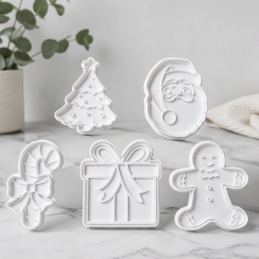 5 Piece Christmas Themed Cookie Cutters and Stamps Set for Festive Holiday Baking Kitchen Supplies — additional product view