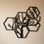 Hexagonal Tree Silhouette Wall Art Set, Geometric Hollow Home Wall Decor — product scene