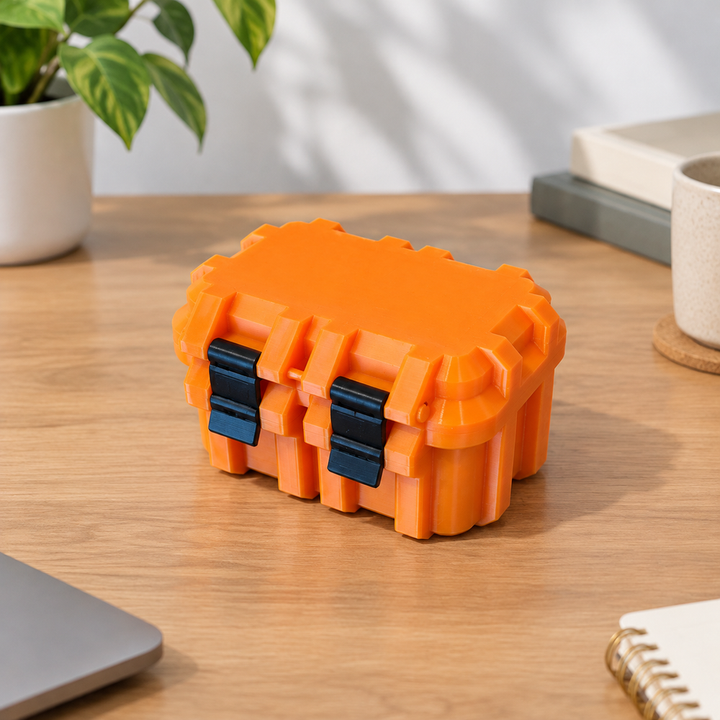 Compact Rugged Small Storage Box with Dual Snap Latches, Integrated Hinged Hard Container — main product view
