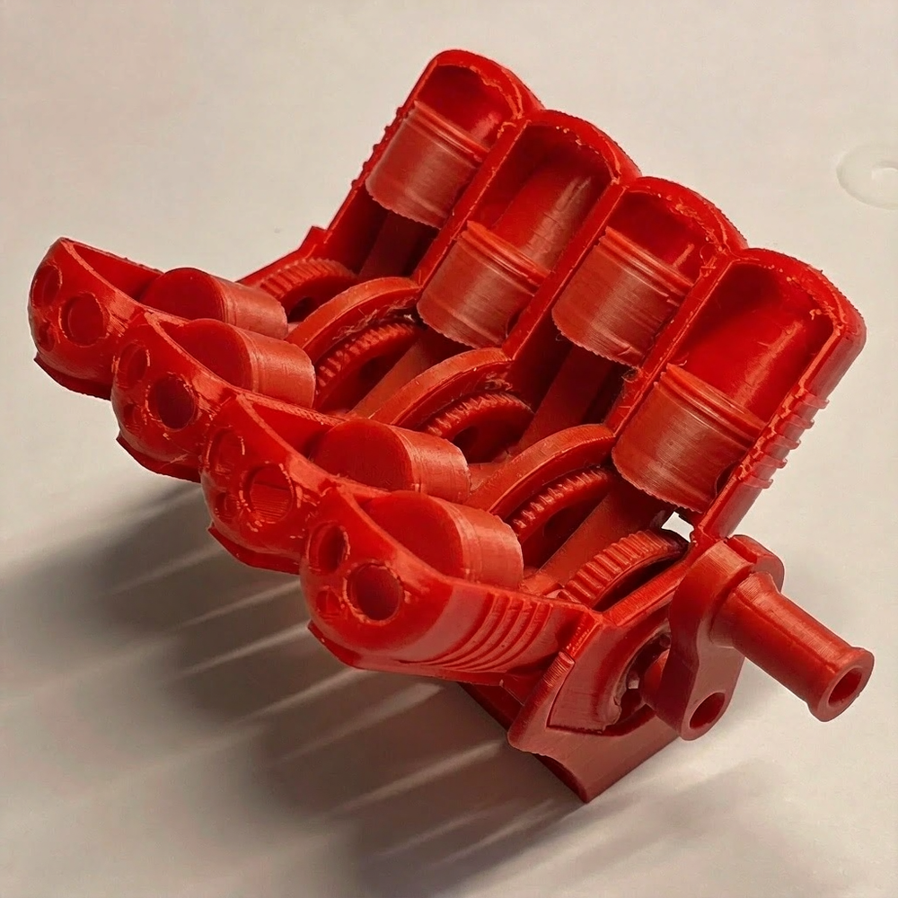 V8 Mechanical Mini Engine Model, Red Finish, Hand Crank Operated with Movable Pistons