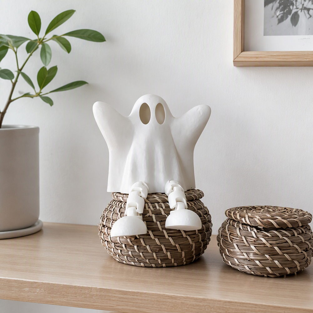 Ghost Figurine with Movable Articulated Legs, Shelf Sitter Tabletop Home Decor for Halloween and Everyday Display — additional product view