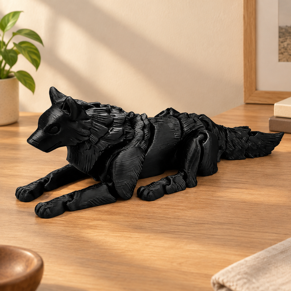 Articulated Movable Joint Wolf Figurine, Poseable Animal Statue for Home Desk and Shelf Decor — product scene