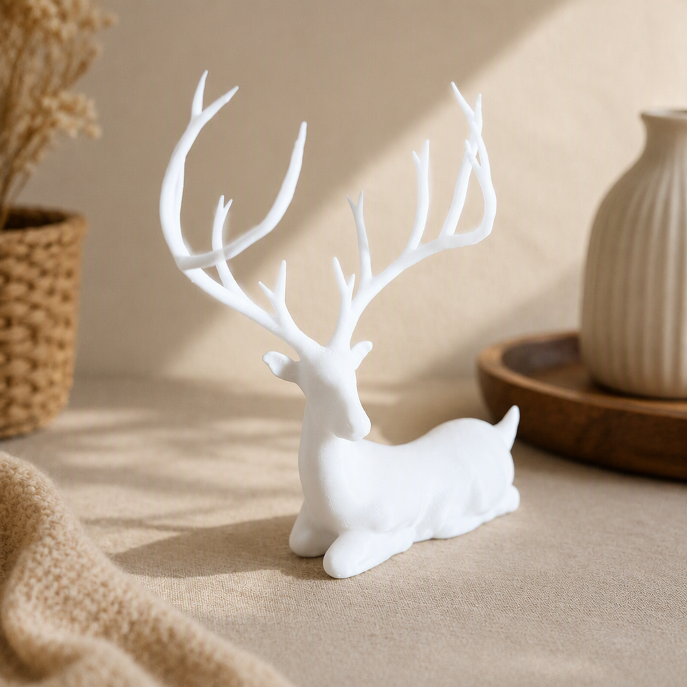 Lying Deer Figurine, Minimalist Festive Decor Ornament for Desktop and Shelf Display — product scene