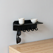Wall Mounted Adhesive Storage Shelf with 6 Curved Hooks, Home Small Item Organizer Rack — additional product view