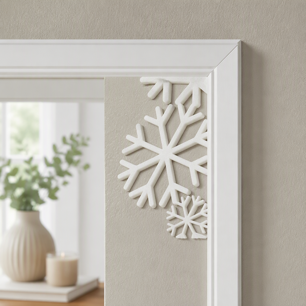 Snowflake Door Corner Decor, Winter Christmas Holiday Door Frame Seasonal Trim — main product view