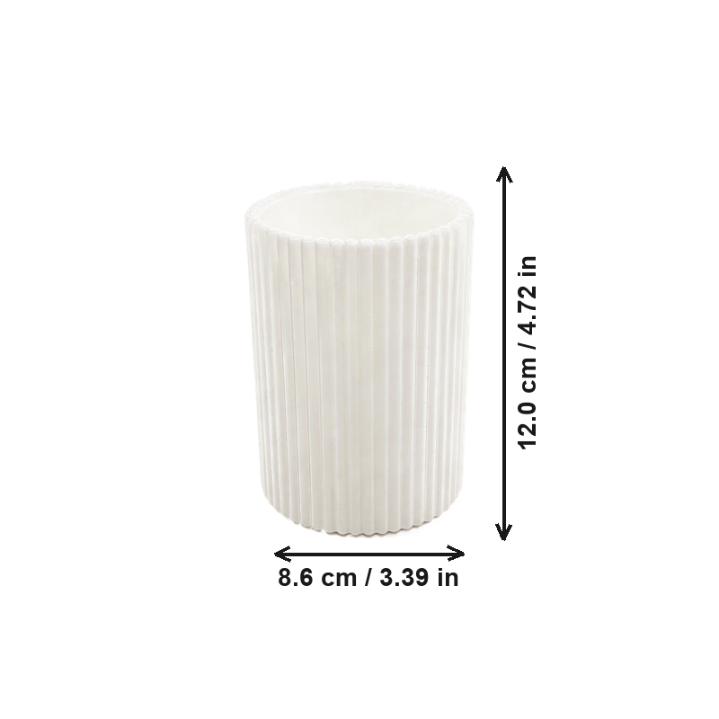 White Ribbed Pen Holder, Minimalist Pencil Cup Desk Organizer for Home Office Desktop