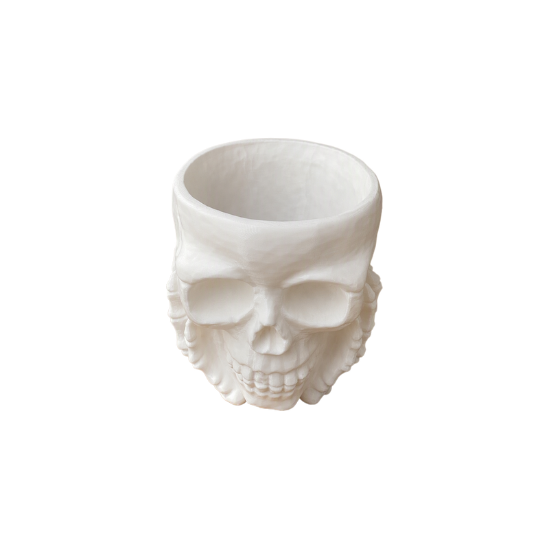 Skull Shaped Decorative Tabletop Ornament, Gothic Spooky Multi-use Holder for Home and Holiday Display — white background