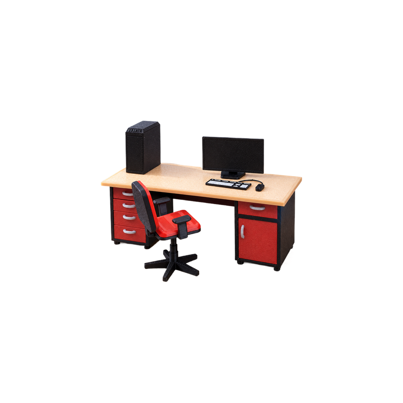 Miniature Office Workstation Set, Swivel Chair and Computer Desk Diorama Scene Decor Accessory — white background