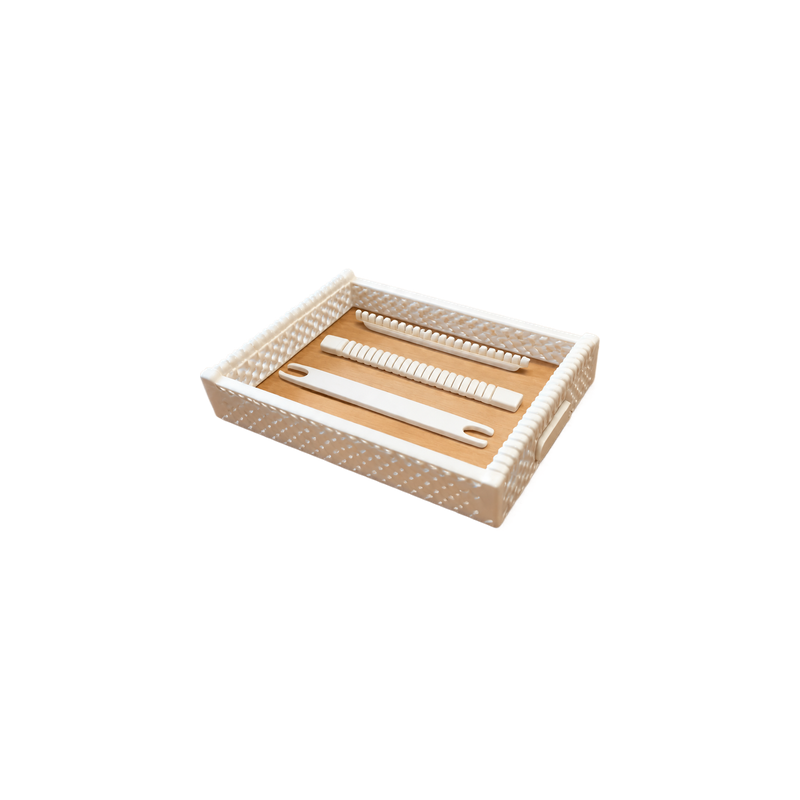 Complete DIY Weaving Loom Craft Set with Frame, Shuttle, Comb and Rocker — white background