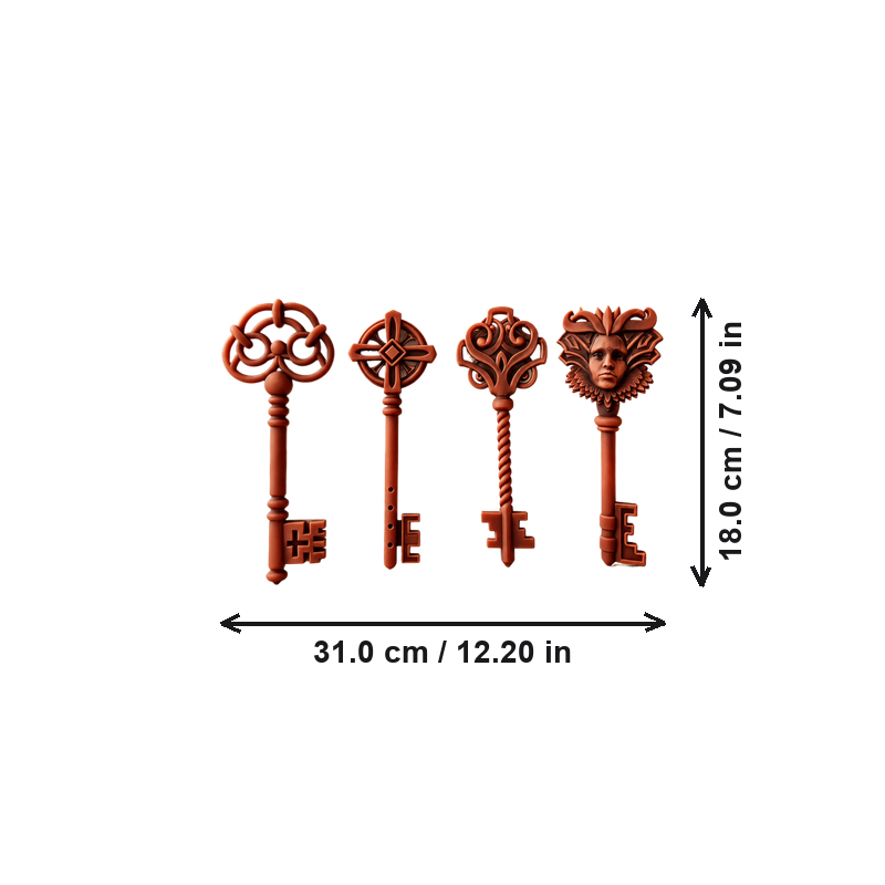 Set of 4 Decorative Vintage Style Ornament Keys for Home Display and Themed Arrangements — dimensions