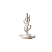 Cactus Shaped Jewelry Holder with Round Tray, Decorative Trinket Organizer for Desk Vanity and Shelf Display — white background